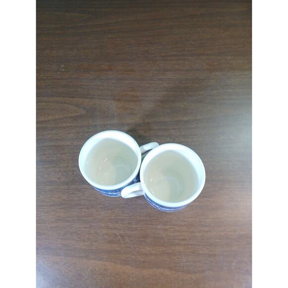 2 Vintage Blue WILLOW WARE Pottery Coffee Cups - Stackable Mugs - Made In USA - Picture 10 of 10